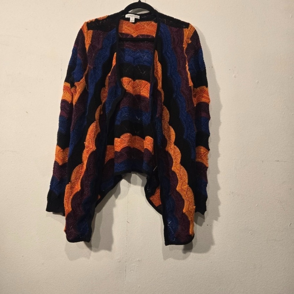 John Paul Richard Waterfall Cardigan Women's Medium Orange Maroon Abstract Print